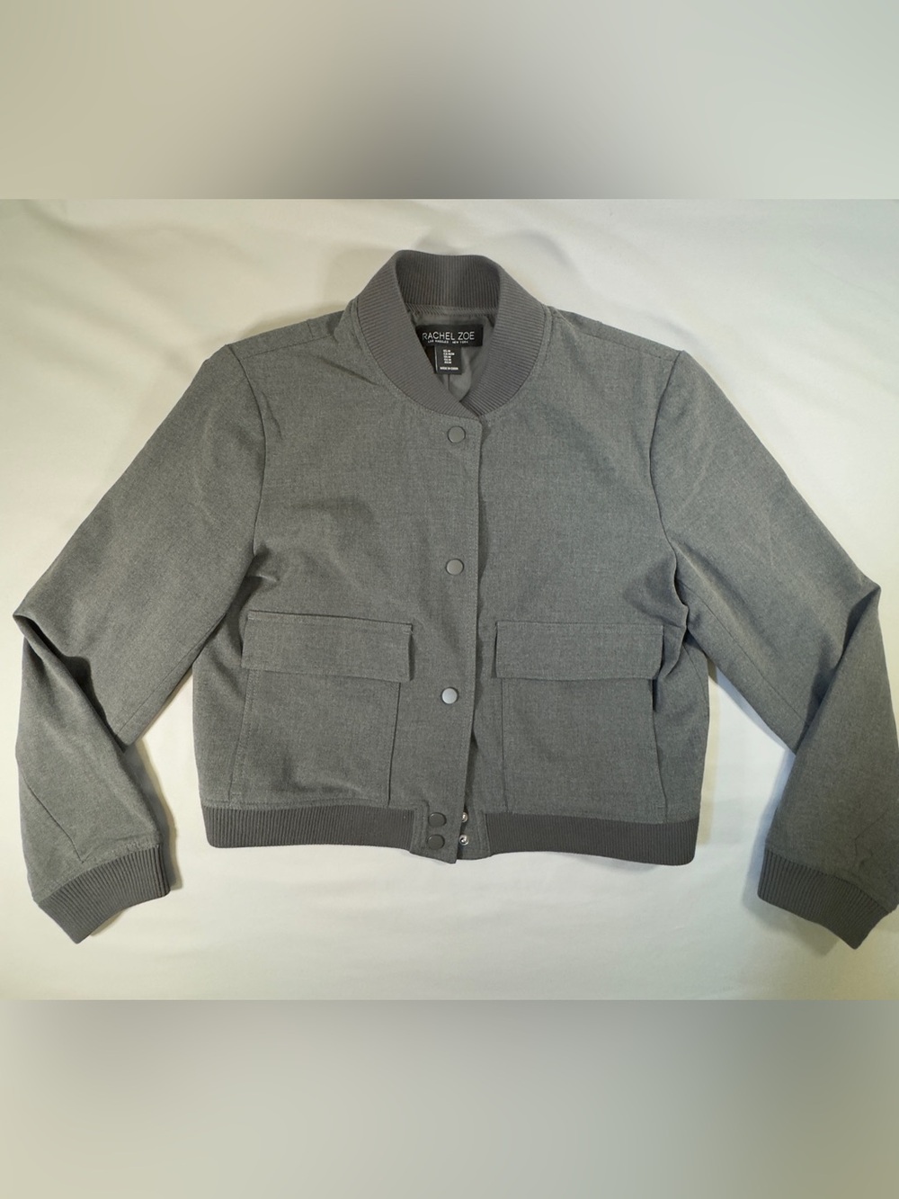 Rachel Zoe Women’s Gray Snap Button Bomber Jacket Size M